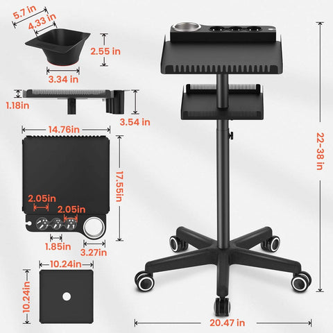 TASALON Metal Rolling Salon Tray on Wheels