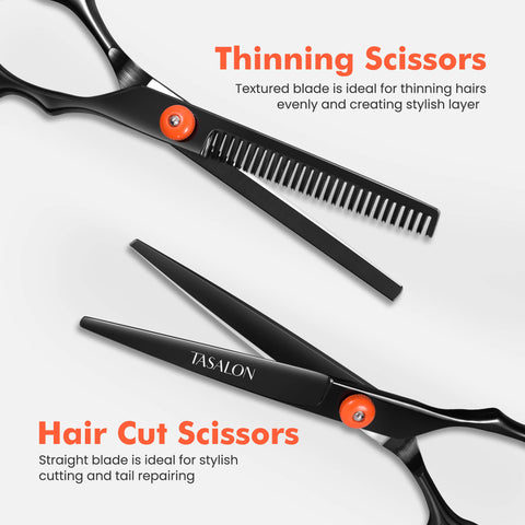 hair thinning scissors black Thinning Scissors Textured blade is ideal for thinning hairs evenly and creating stylish layer Hair Cut Scissors Straight blade is ideal for stylish cutting and tail repairing