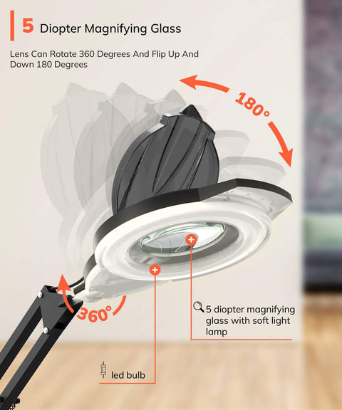 5 Diopter Magnifying Glass Lens Can Rotate 360 Degrees And Flip Up And Down 180 Degrees 180° 360°