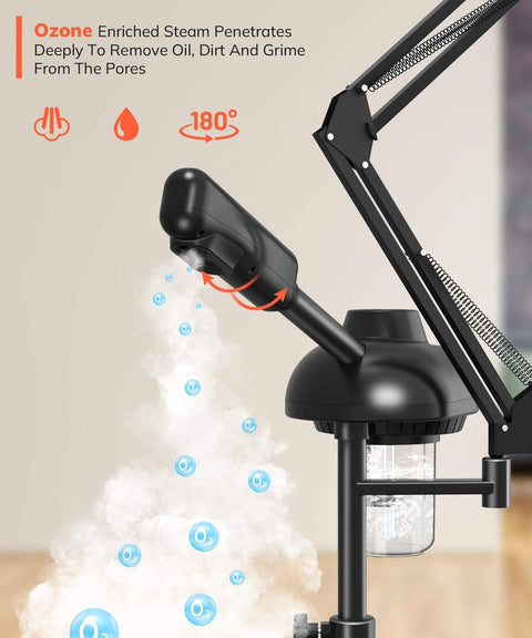 Ozone Enriched Steam Penetrates Deeply To Remove OiL Dirt And Grime From The Pores 180°