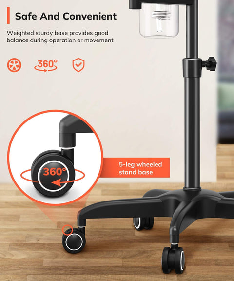 Safe And Convenient Weighted sturdy base provides good balance during operation or movement 5-leg wheeled 360° stand base
