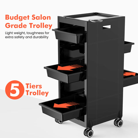 Budget Salon Grade Trolley Light weight,toughness for extra safety and durability 5 Tiers Trolley