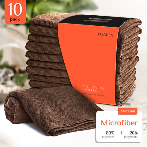 TASALON Microfiber Hair Towel – 10 Pack – Brown