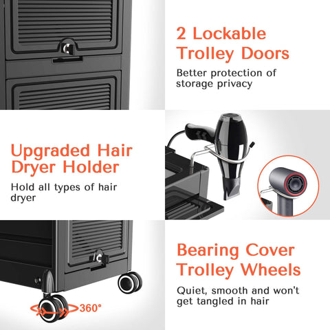 TASALON Lockable Salon Cart - Beauty Salon Trolley Rolling Cart