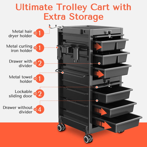 TASALON Lockable Salon Cart - Beauty Salon Trolley Rolling Cart