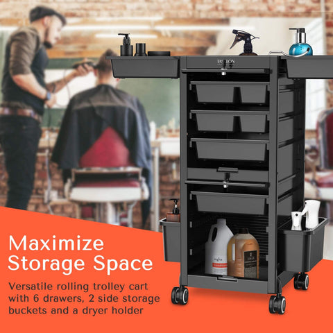 TASALON Premium Lockable Versatile Salon Trolley Cart-Black