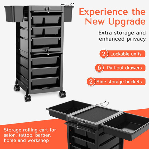 TASALON Premium Lockable Versatile Salon Trolley Cart-Black