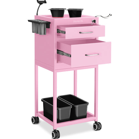 TASALON New Upgrade Salon Metal Trolley Cart-Pink