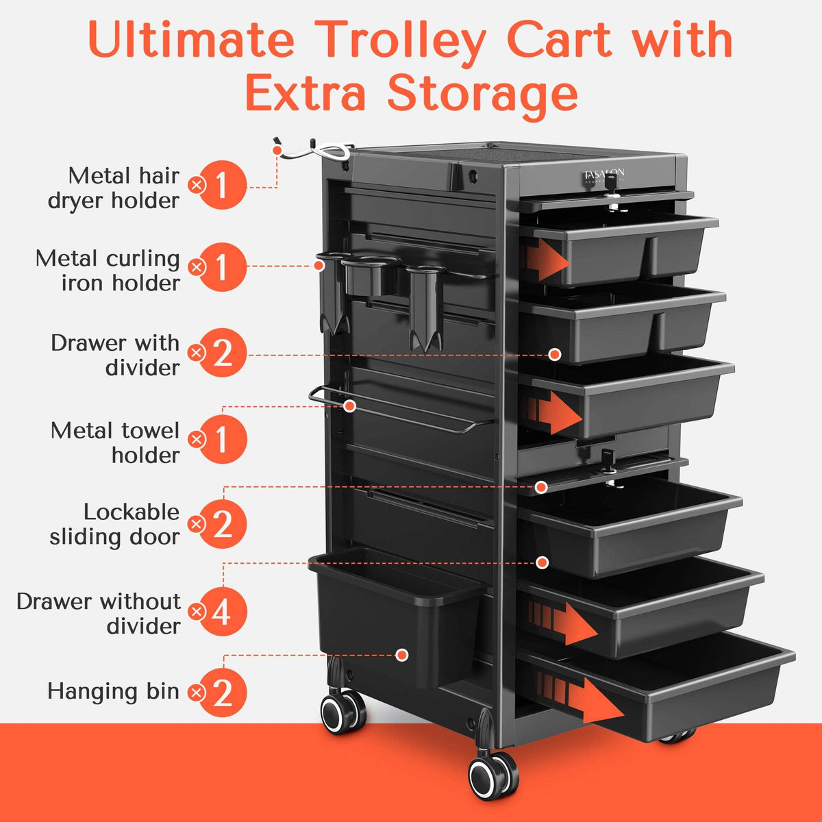 TASALON Beauty Salon Cart - Lockable