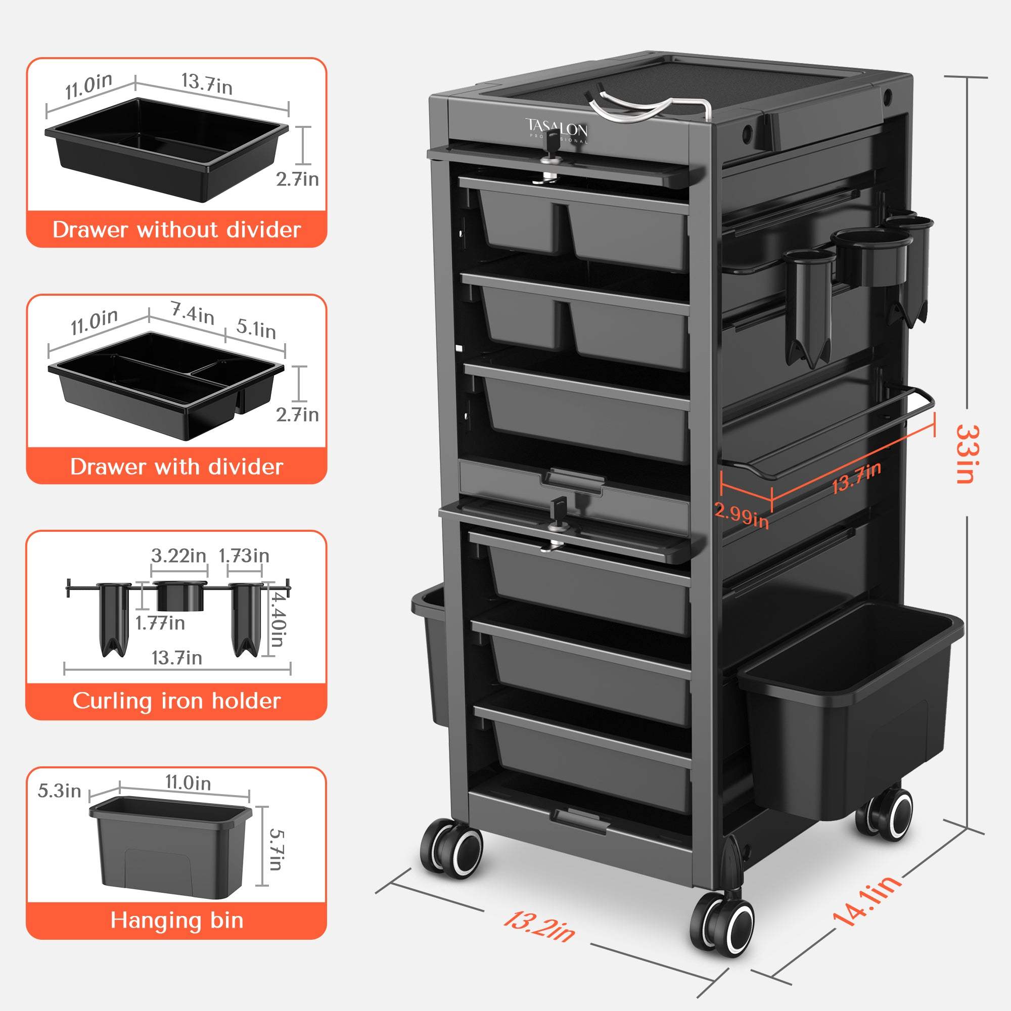 TASALON Beauty Salon Cart - Lockable