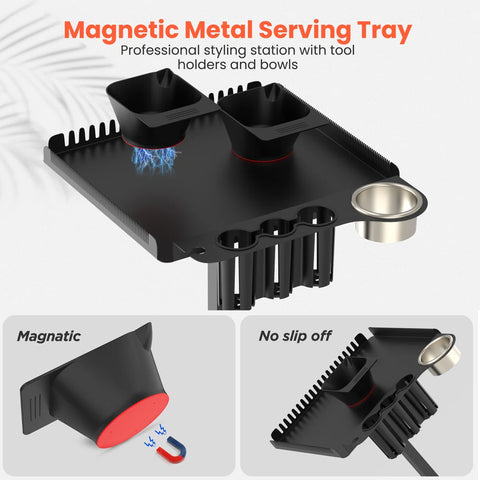 360° Rotating Metal Hairstylist Tray with 2 Magnetic Bowls