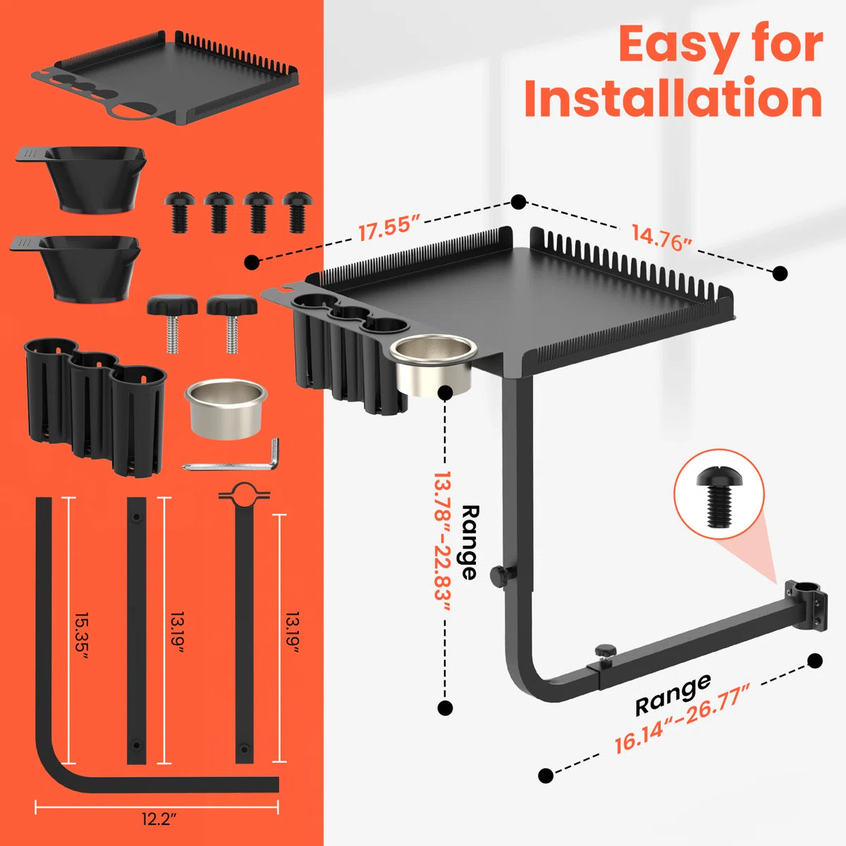 TASALON Metal Hairstylist Tray with 2 Magnetic Bowls, 360° Rotating