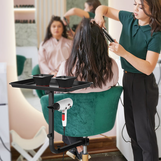TASALON Metal Hairstylist Tray with 2 Magnetic Bowls, Attached To Chair