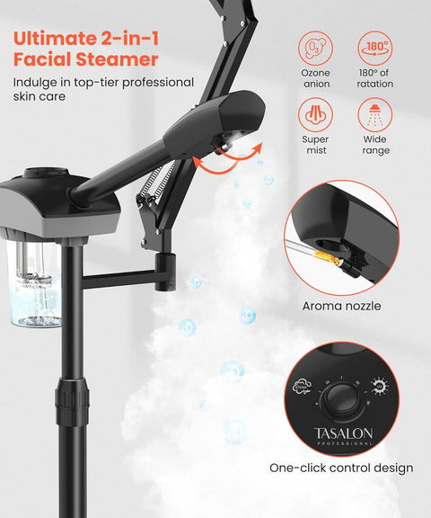 TASALON Professional Facial Steamer with 5X Magnifying Lamp