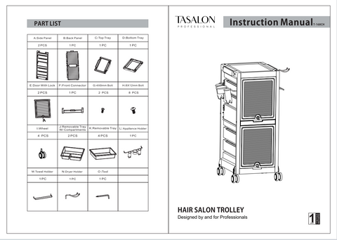 T-168C & T-168CH Salon Trolley Cart Parts & Accessories