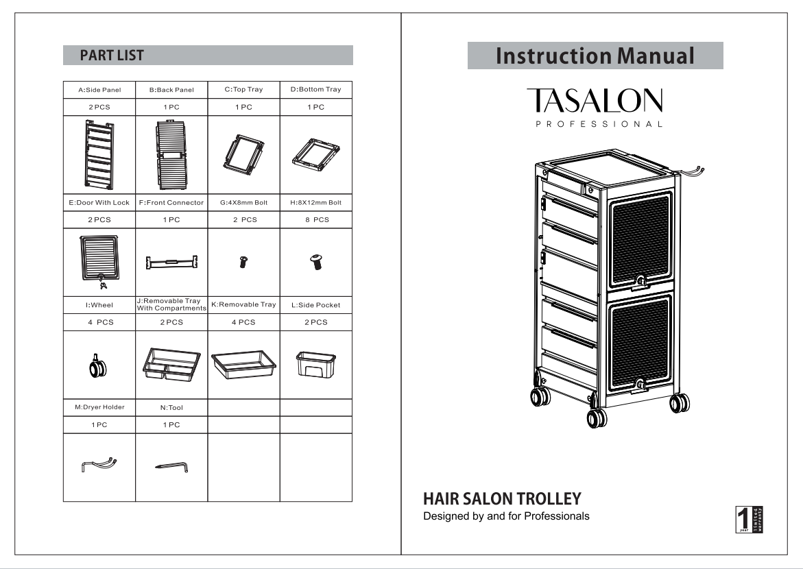 T-168 Series Salon Trolley Cart Parts & Accessories