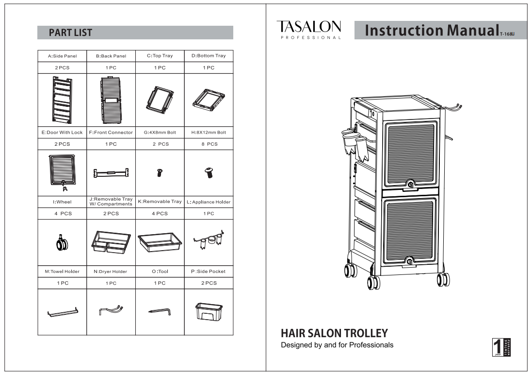 T-168 Series Salon Trolley Cart Parts & Accessories