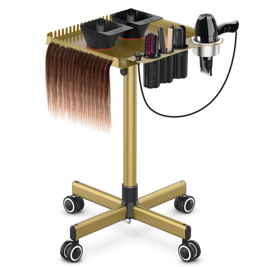 TASALON Metal Rolling Salon Tray on Wheels -Gold