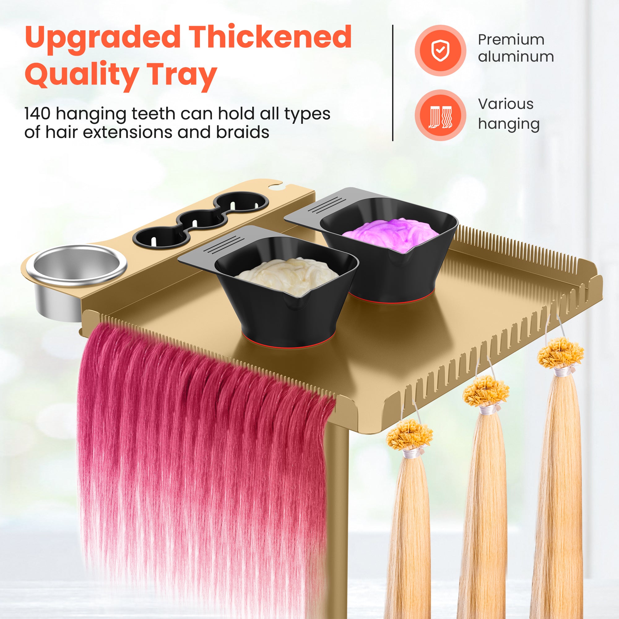 TASALON Metal Rolling Salon Tray on Wheels -Gold