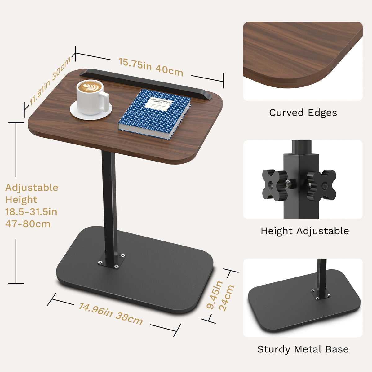 TV Tray Table for Couch - 180° Swivel Height Adjustable End for Small Spaces