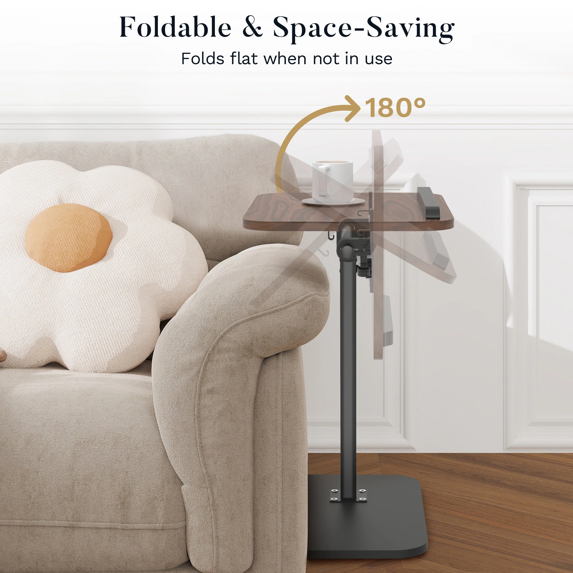 TV Tray Table for Couch - 180° Swivel Height Adjustable End for Small Spaces