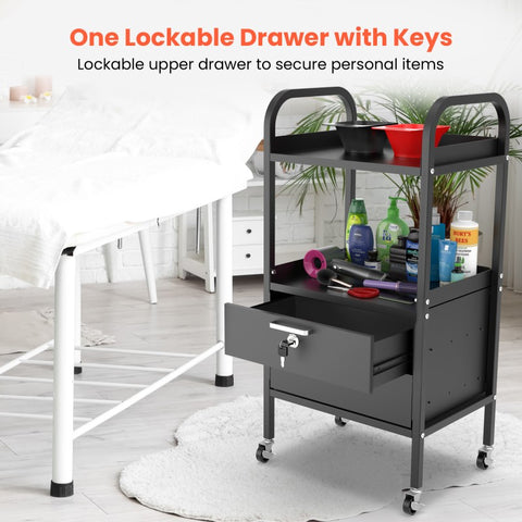 Lockable Metal Utility Cart With Wheels