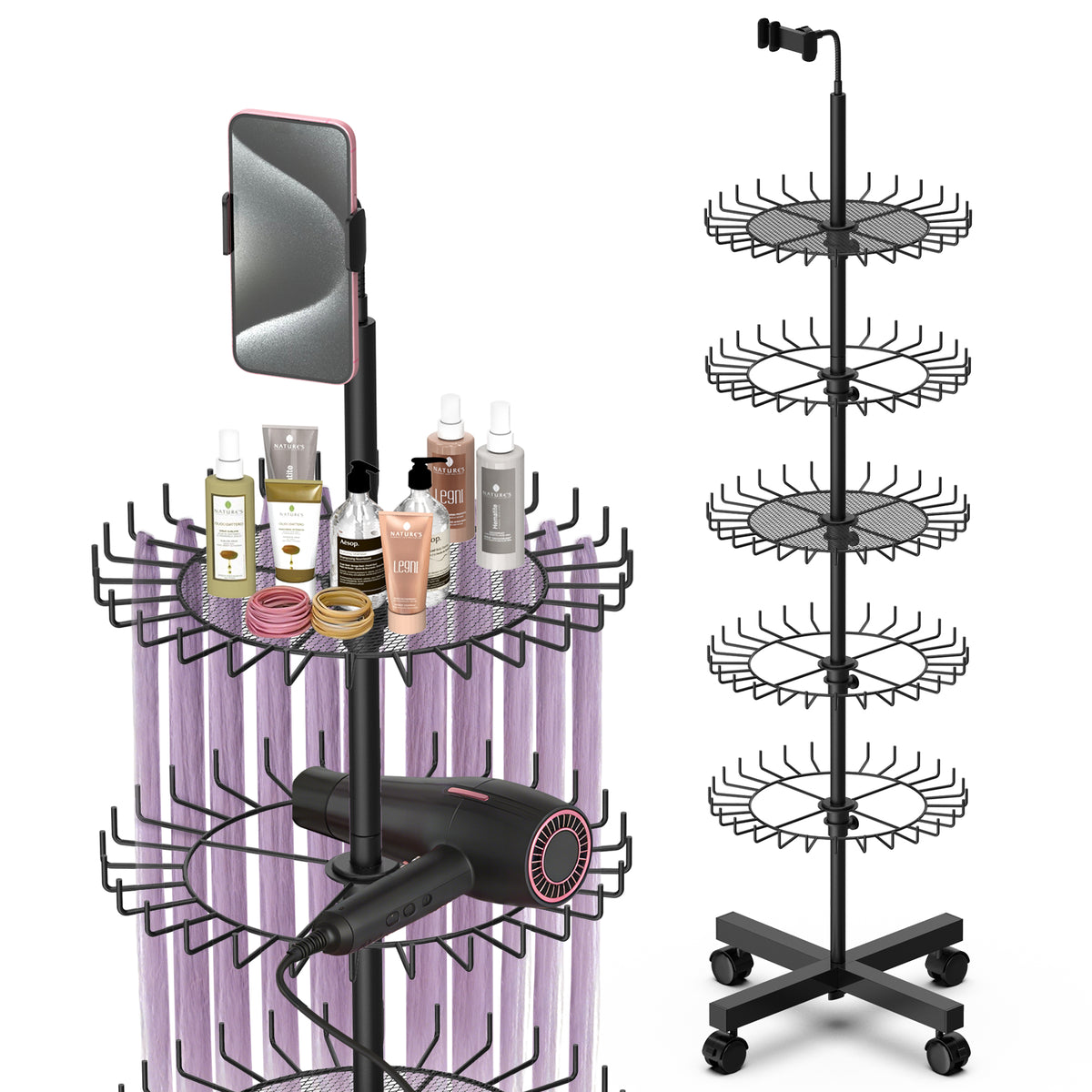 Professional Hair Rack for Braiding with Storage Trays & Phone Holder