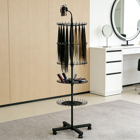 Professional Hair Rack for Braiding with Storage Trays & Phone Holder