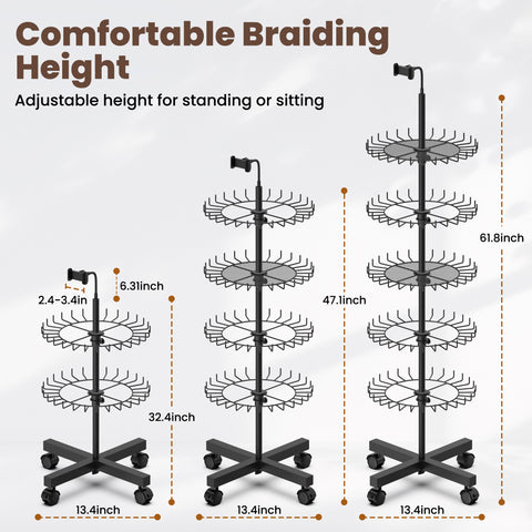Professional Hair Rack for Braiding with Storage Trays & Phone Holder