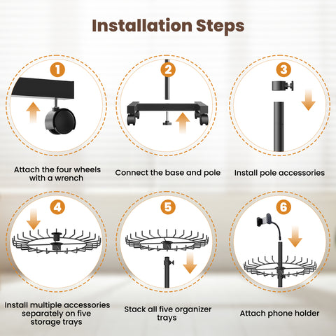 Professional Hair Rack for Braiding with Storage Trays & Phone Holder