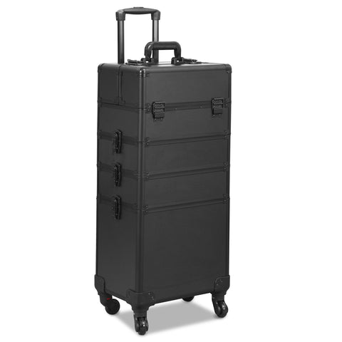 rolling makeup train case on wheels with lock
