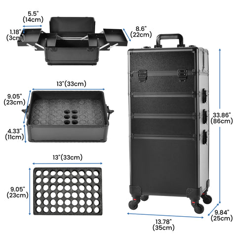 Professional Rolling Makeup Train Case on Wheels for Hairstylist & Salon