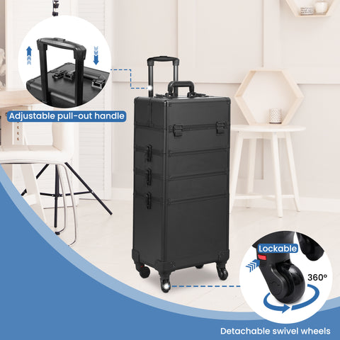 Professional Rolling Makeup Train Case on Wheels for Hairstylist & Salon