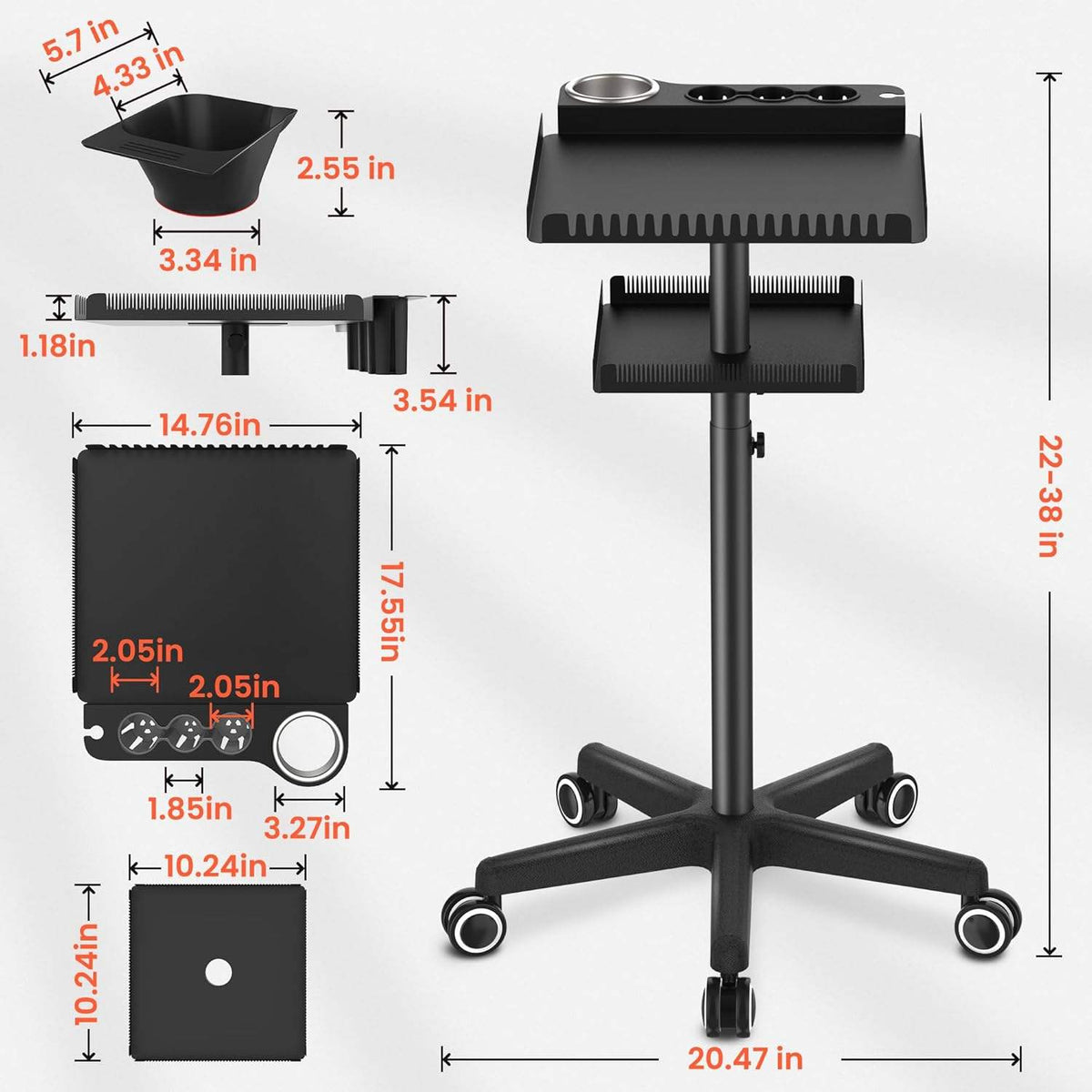 TASALON Metal Rolling Salon Tray on Wheels