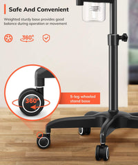 Safe And Convenient Weighted sturdy base provides good balance during operation or movement 5-leg wheeled 360° stand base