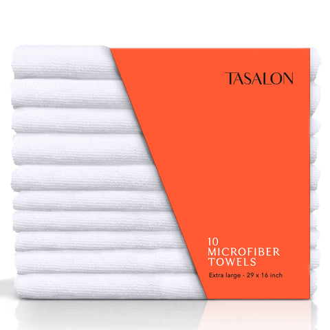 TASALON Microfiber Hair Towel – 10 Pack – White