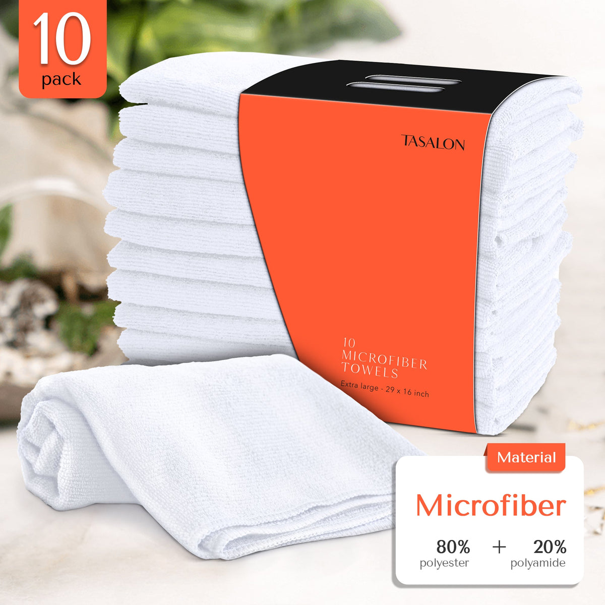 TASALON Microfiber Hair Towel – 10 Pack – White