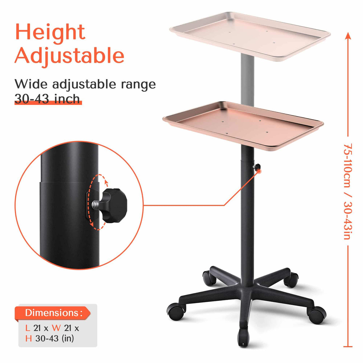TASALON Adjustable Salon Tray on Wheels