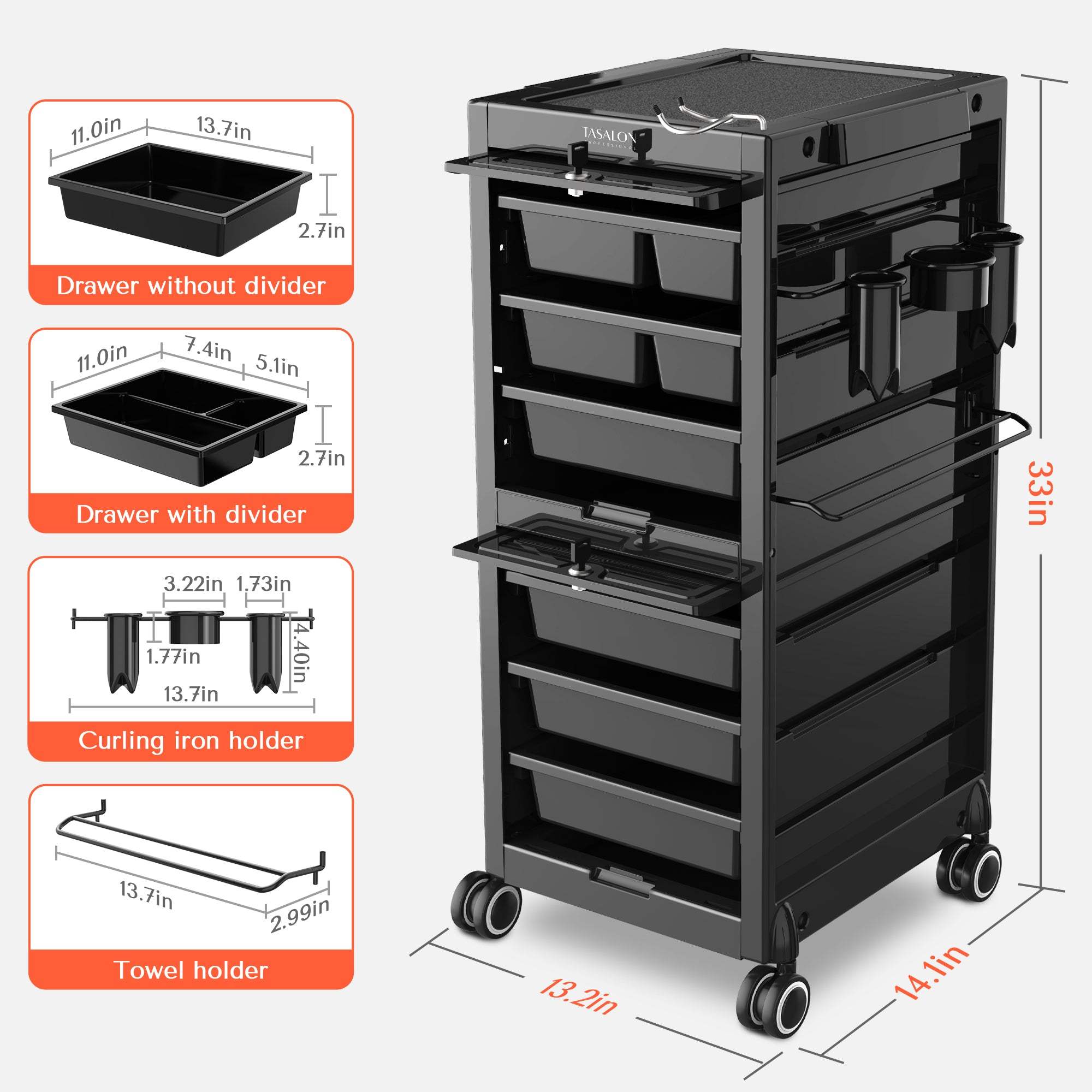 TASALON Lockable Salon Cart - Beauty Salon Trolley Rolling Cart