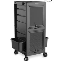 TASALON Premium Lockable Versatile  Salon Trolley Cart-Black