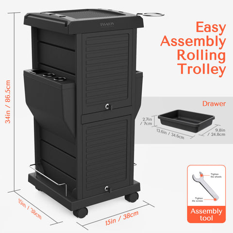 TASALON Salon Trolley Rolling Storage Cart- Black